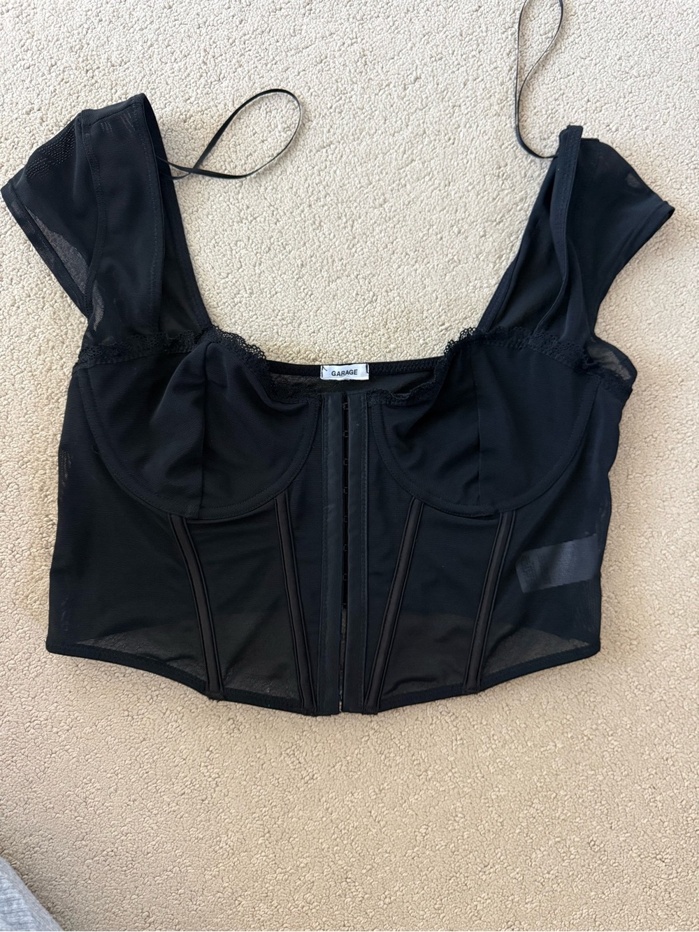 Garage Black Mesh Corset-Style Bustier Top